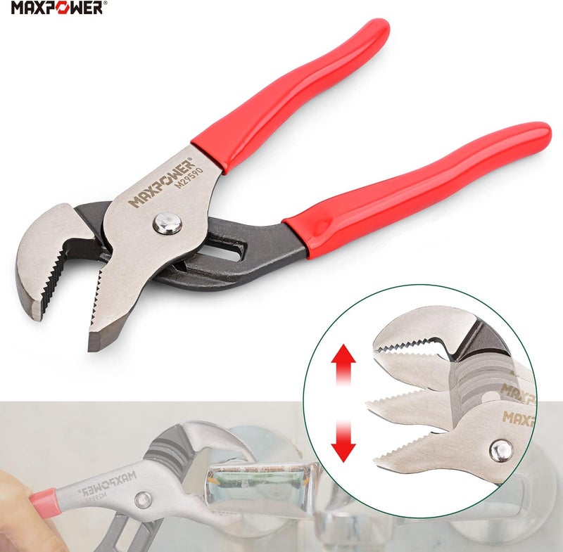 Max Power Groove Joint Pliers Set, 8 inch and 12 inch Quick Adjustable Serrtated V Jaw Tongue and Groove Pliers - Image 4